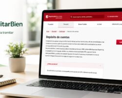 Consultar cuentas anuales en el Registro Mercantil: cómo solicitarlas paso a paso Portátil con la página de depósito de cuentas del Registro Mercantil en la sede de Registradores