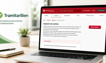 Portátil con la página de depósito de cuentas del Registro Mercantil en la sede de Registradores