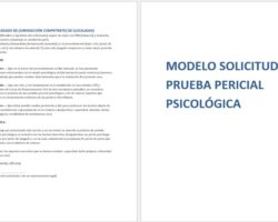 Modelo solicitud prueba pericial psicológica Portada y contenido del modelo de solicitud de prueba pericial psicológica en Word, dirigido al juzgado, con formato editable y listo para descargar.