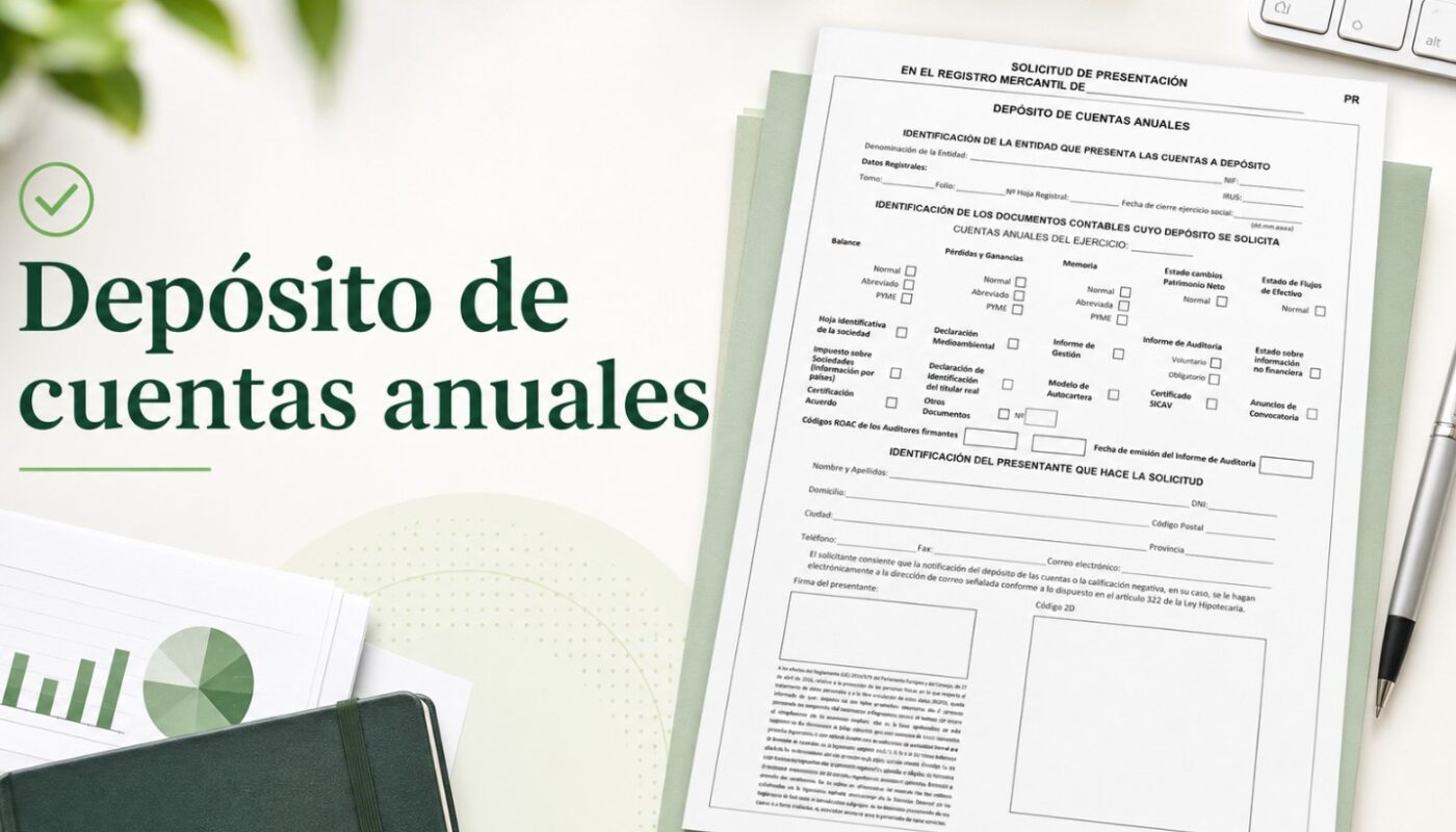 Depósito de cuentas anuales en el Registro Mercantil con formulario de presentación y documentos contables